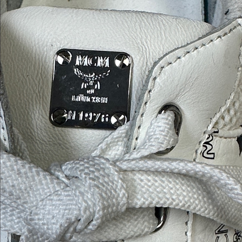 MCM Skyward Low-top Basketball Sneakers White Visetos Leather EU 43 US 10 - Picture 4 of 14